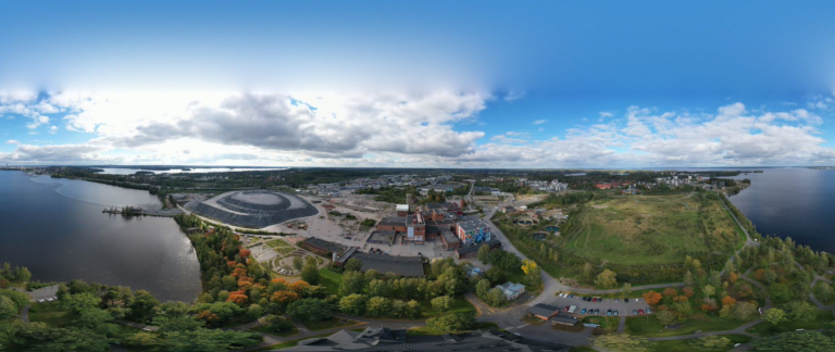 Arttu Tuomisen ottama dronekuva Hiedanrannan Oppimiskylän alueesta.