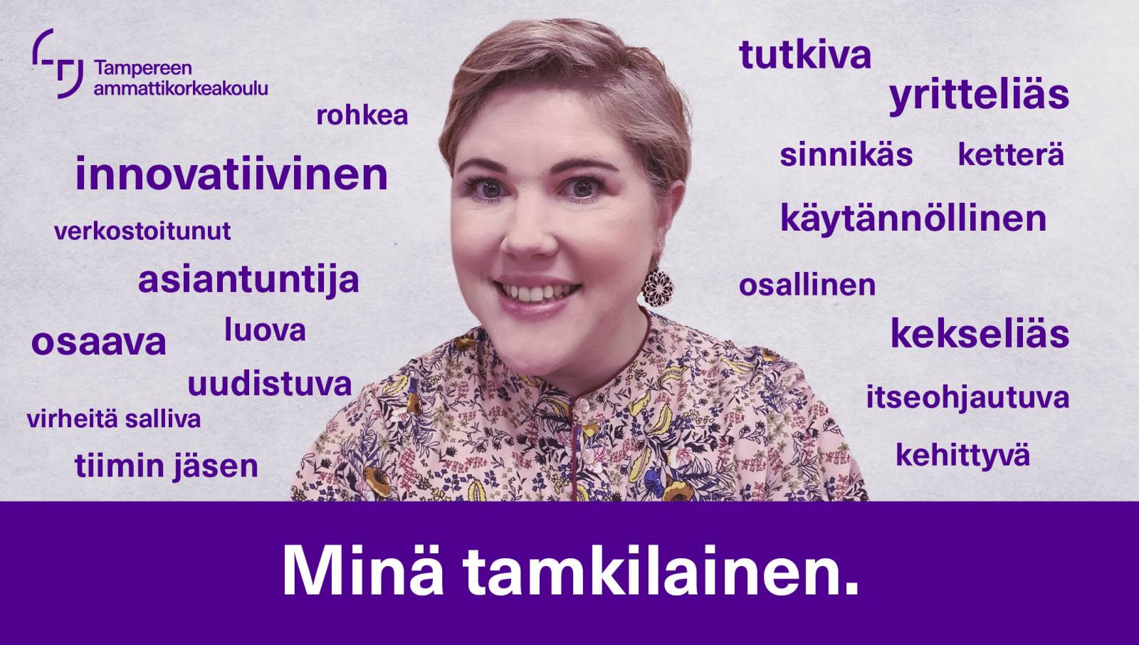 Clémintine Arpiainen kasvokuvassa. Teksti Minä tamkilainen