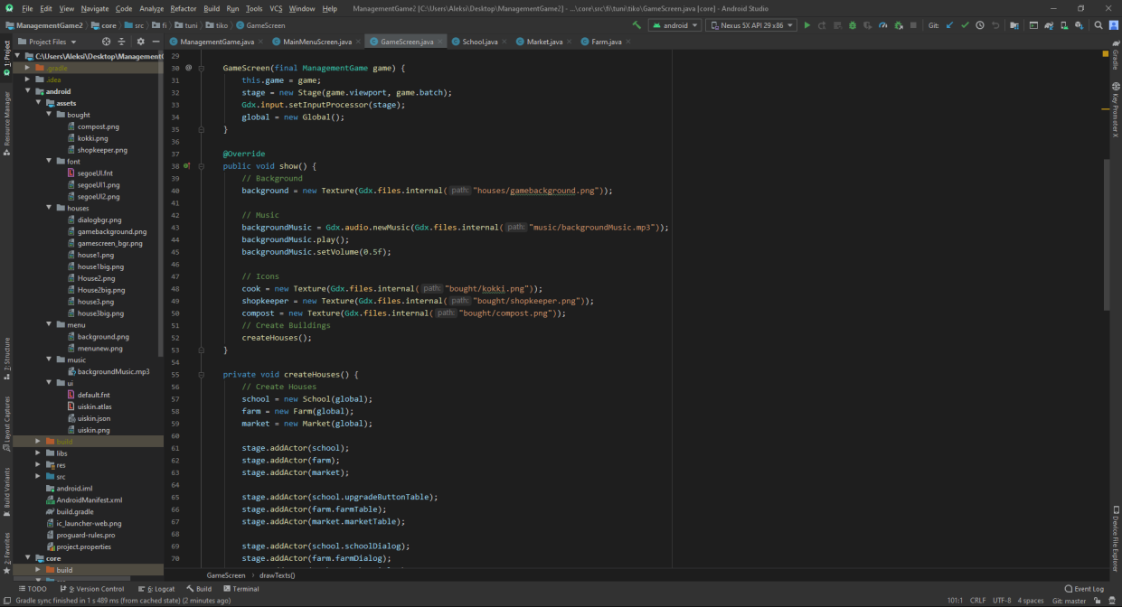 Kuva 19tiko2f pelin 2. sprintin aikaisesta koodista.