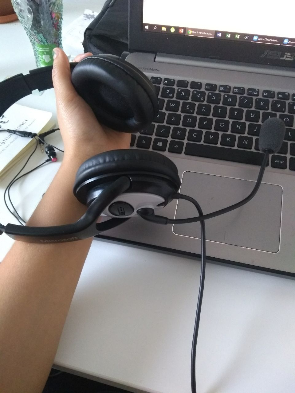 Headphones and a laptop.