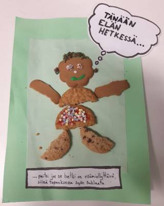 Piparkakuista tehty ihminen, teksti Tänään elän hetkessä