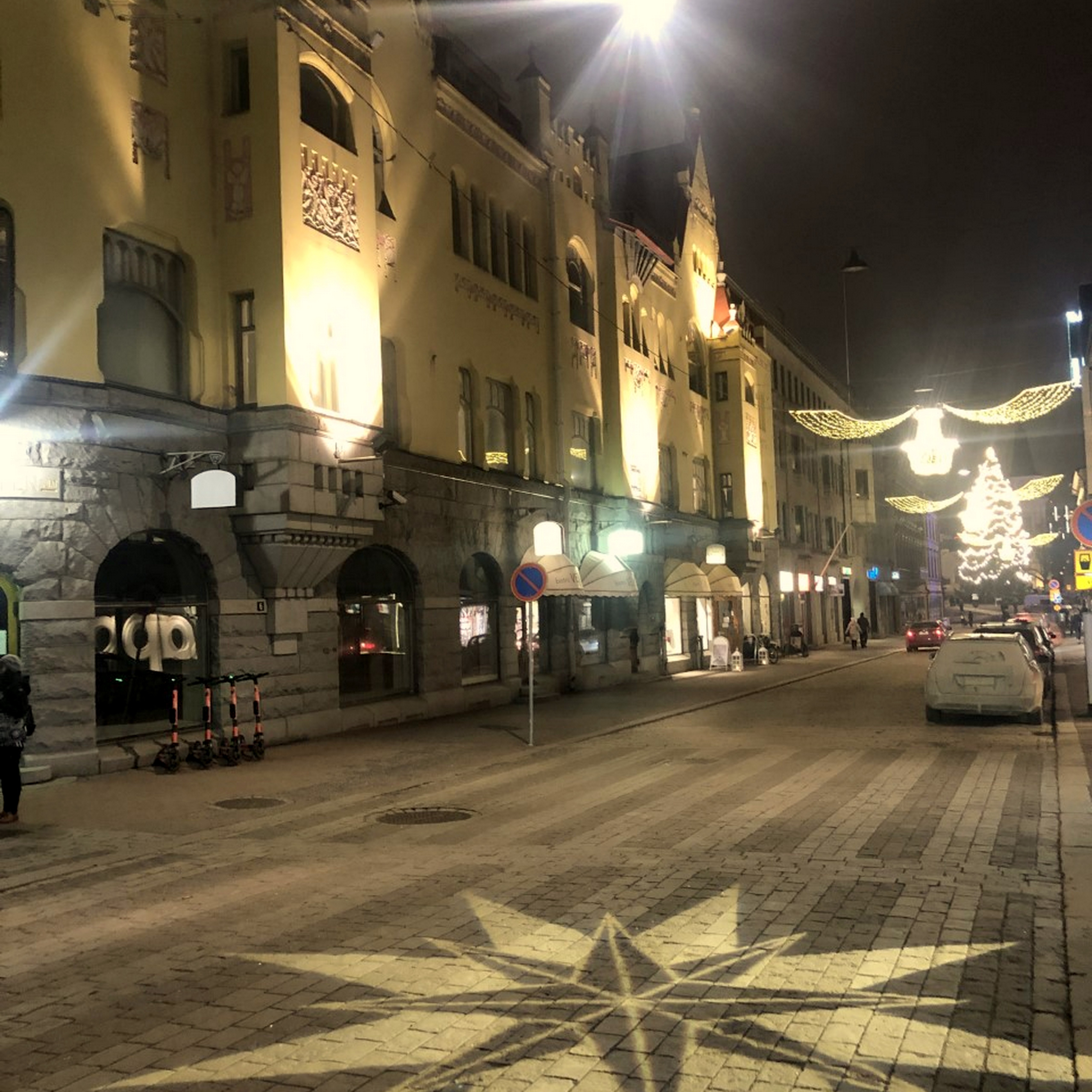 Christmas lights on the street.