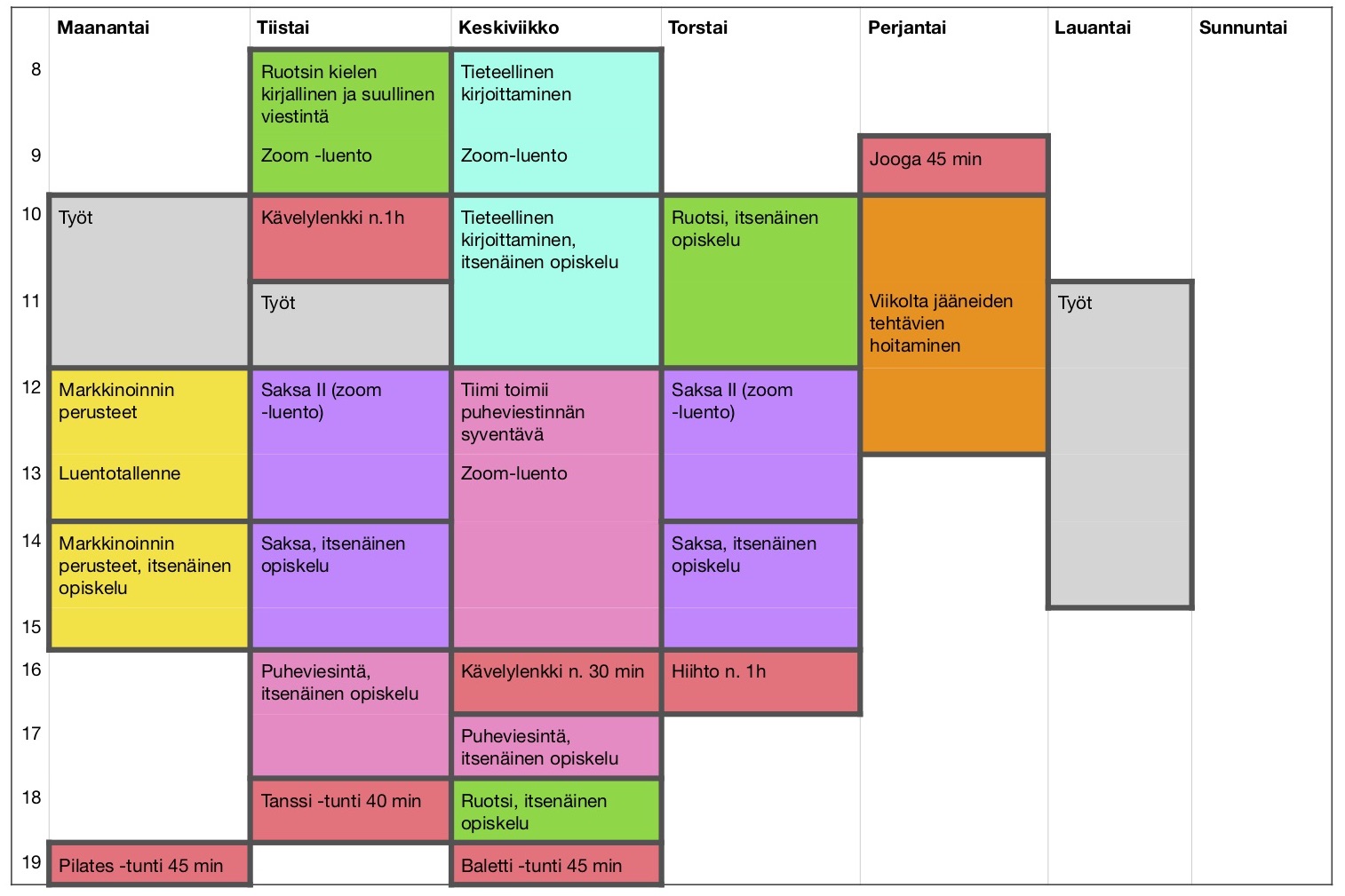 Jennin lukujärjestys.