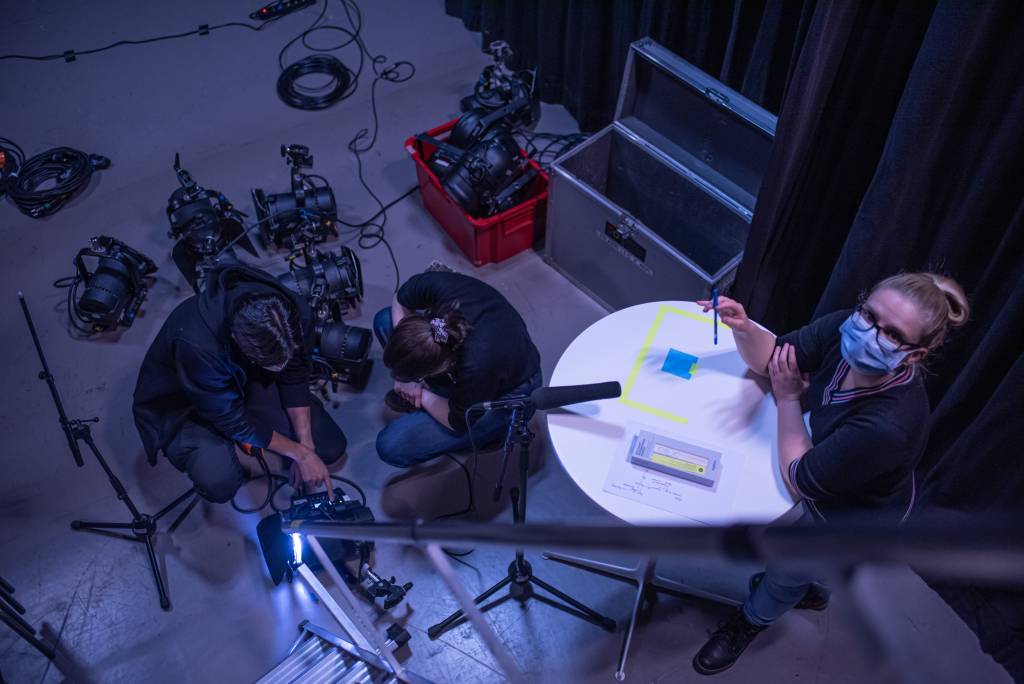 Setting lights in the studio is an essential part of the production.