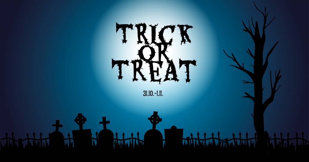 Trick or treat -tapahtumabanneri.