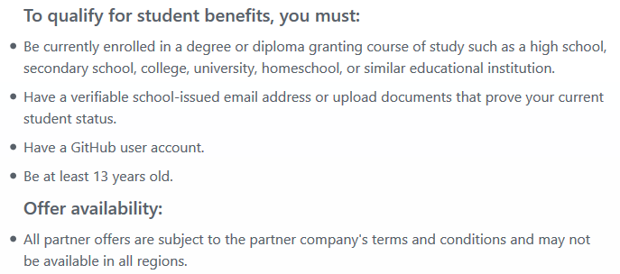 GitHub Student Developer -etupaketin ehdot