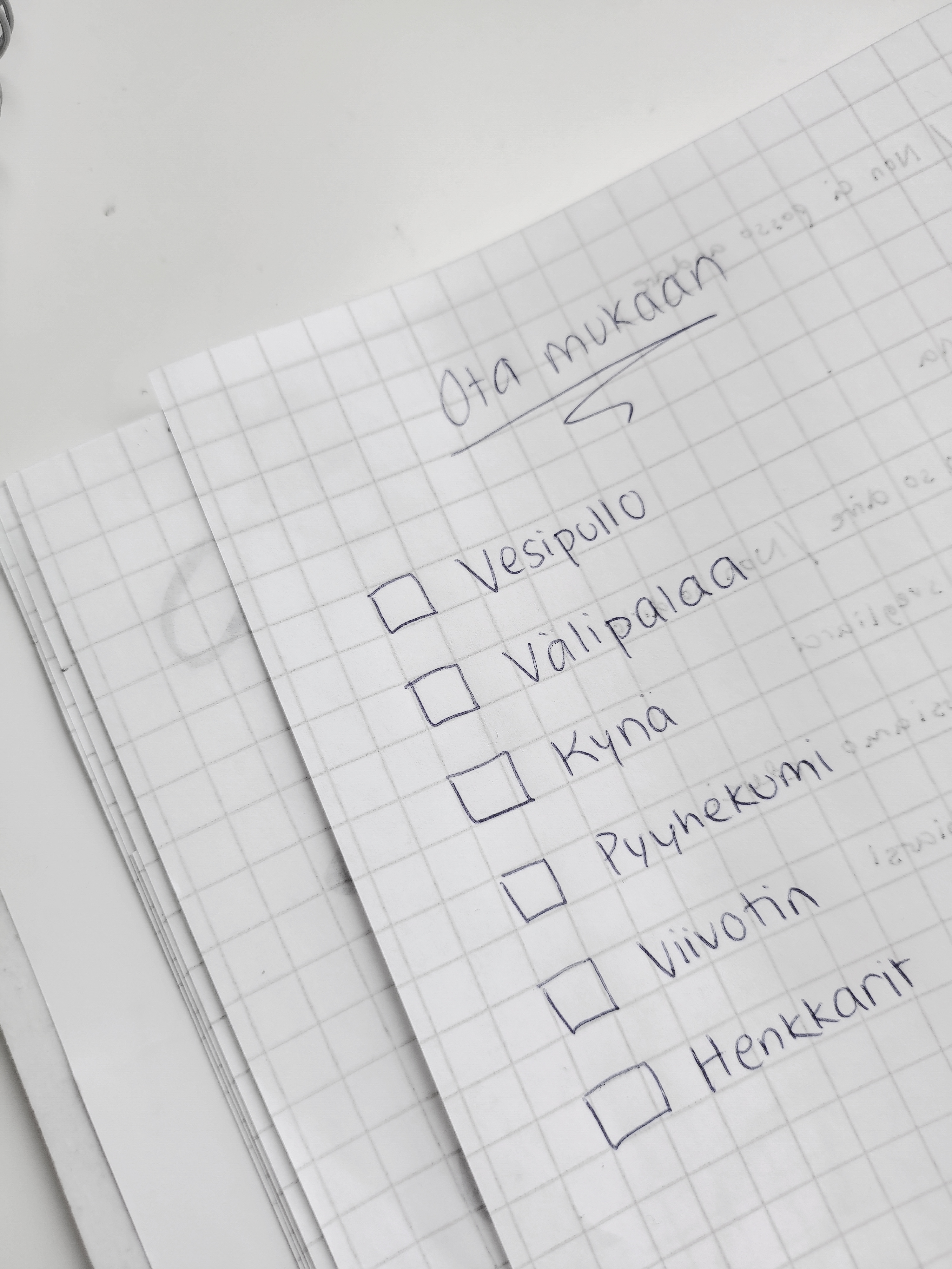 Muistilista: mitä ottaa mukaan kokeeseen.