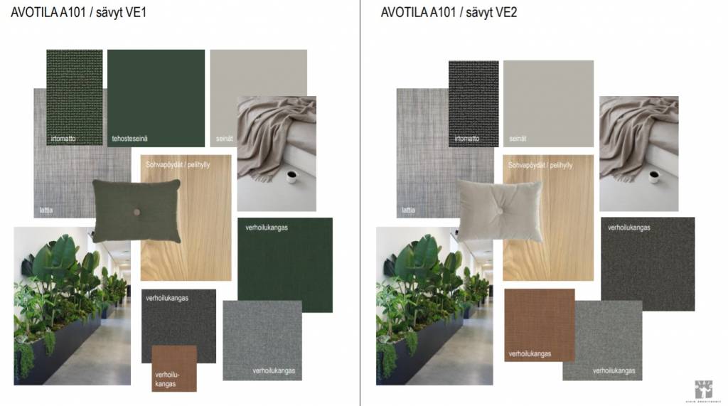 Kuva, jossa kaksi värisävyvaihteohtoa: toisessa harmaa-vihreä, toisessa harmaa