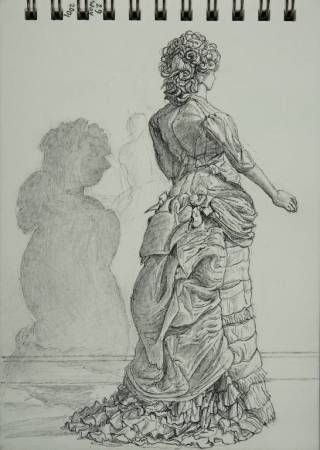 piirros vanhanaikaisesta morsiuspuvusta