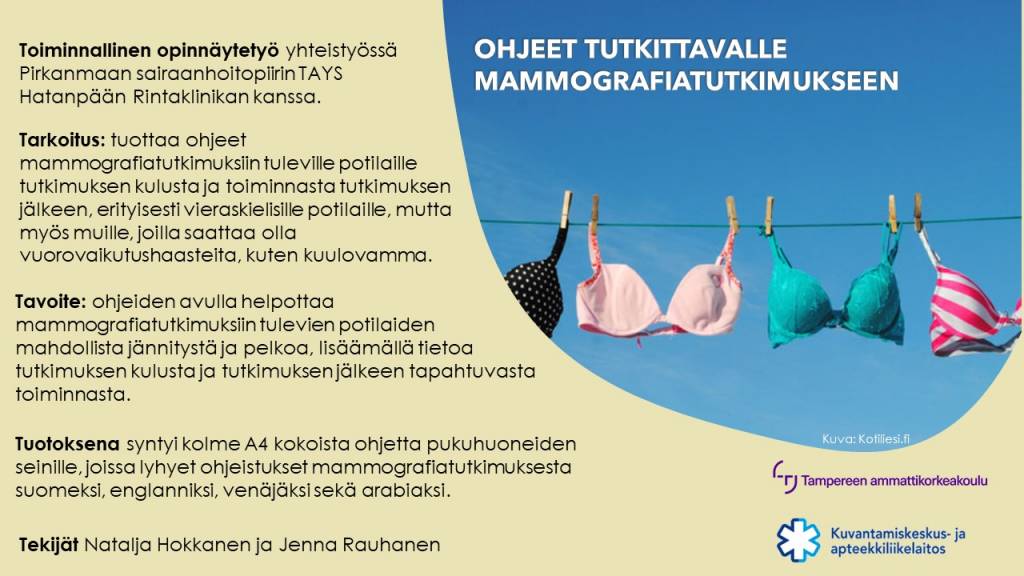 Ohjeet tutkittaville mammografiatutkimukseen