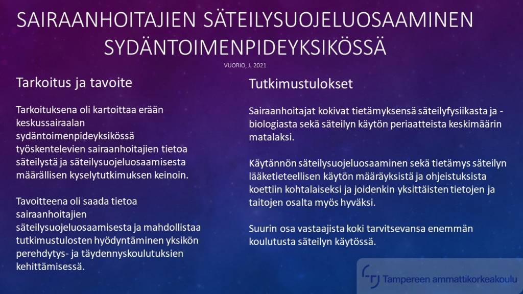 Sairaanhoitajien säteilysuojeluosaaminen sydäntoimenpideyksiköissä