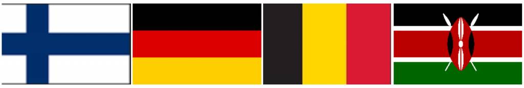 flags of Finland, Germany, Belgium and Kenya.