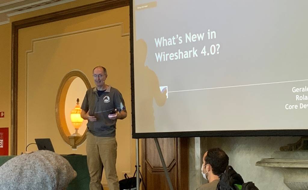 Gerald Combs giving a speech at Sharkfest22 Europe.