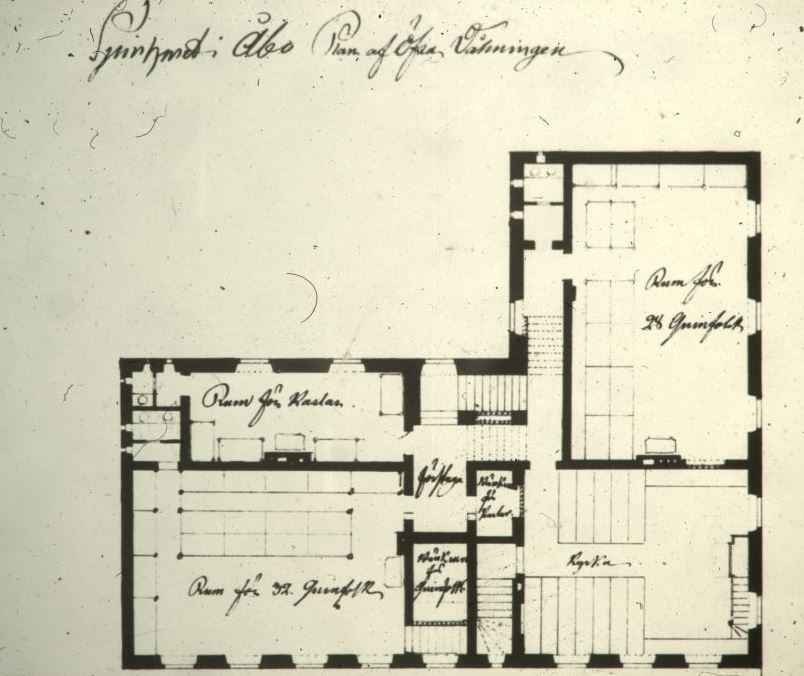 Turun kehruuhuoneen toisen kerroksen pohjapiirros.