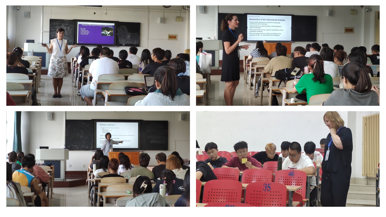 Picture collage of four pictures. In each picture there is a teacher guiding students in a classroom.