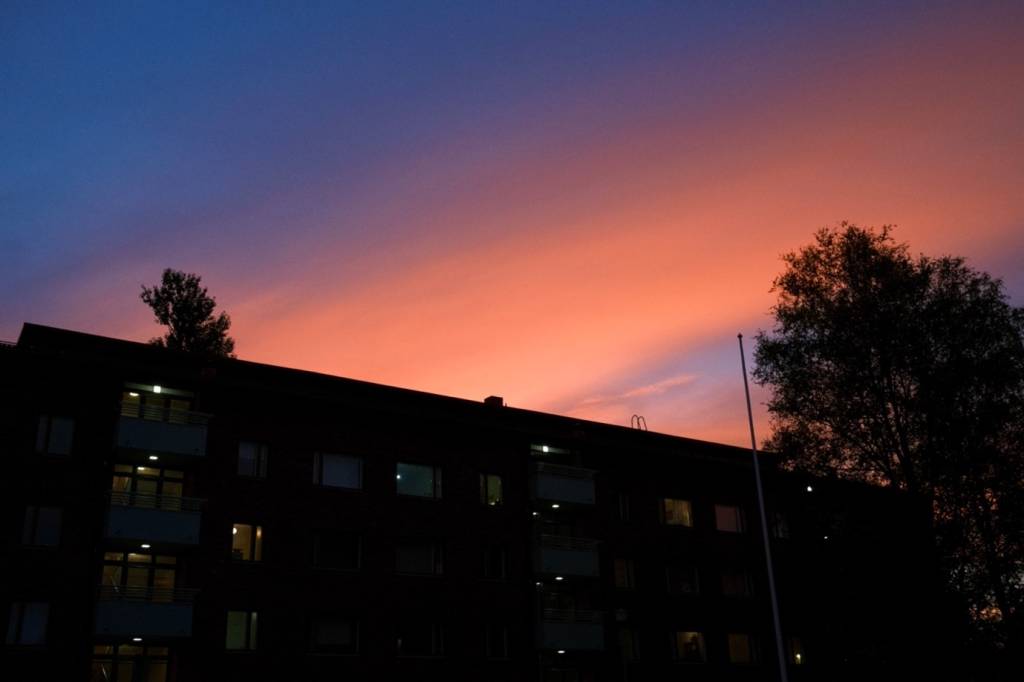 Evening sky and block of flats.