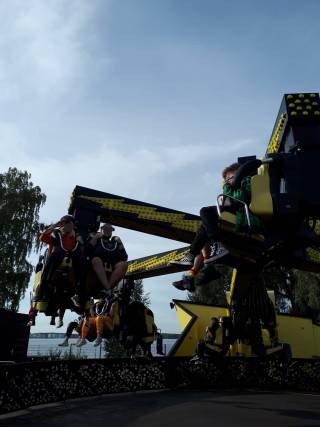 Multiple people are in a ride at Särkänniemi