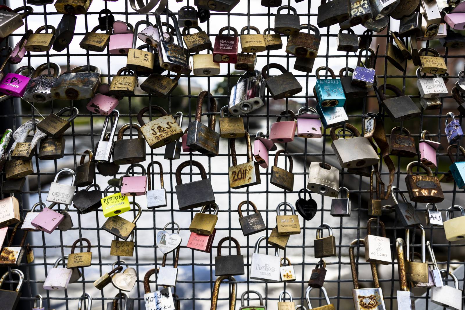 Many locks attached to a net.