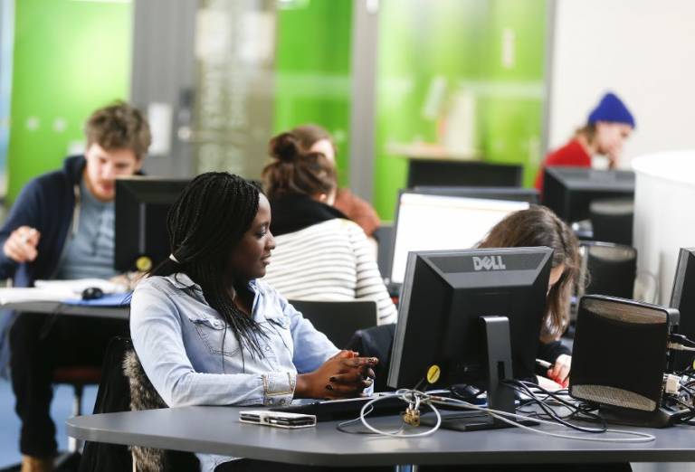 Students working on computers.
