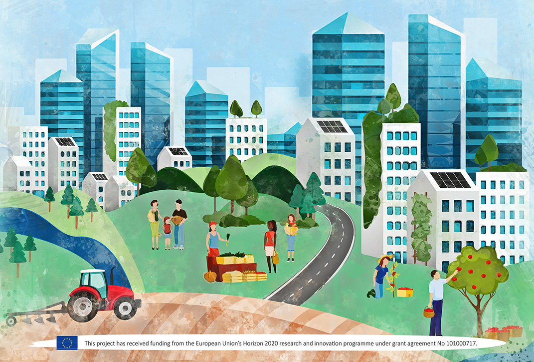 Drawn picture of a city.