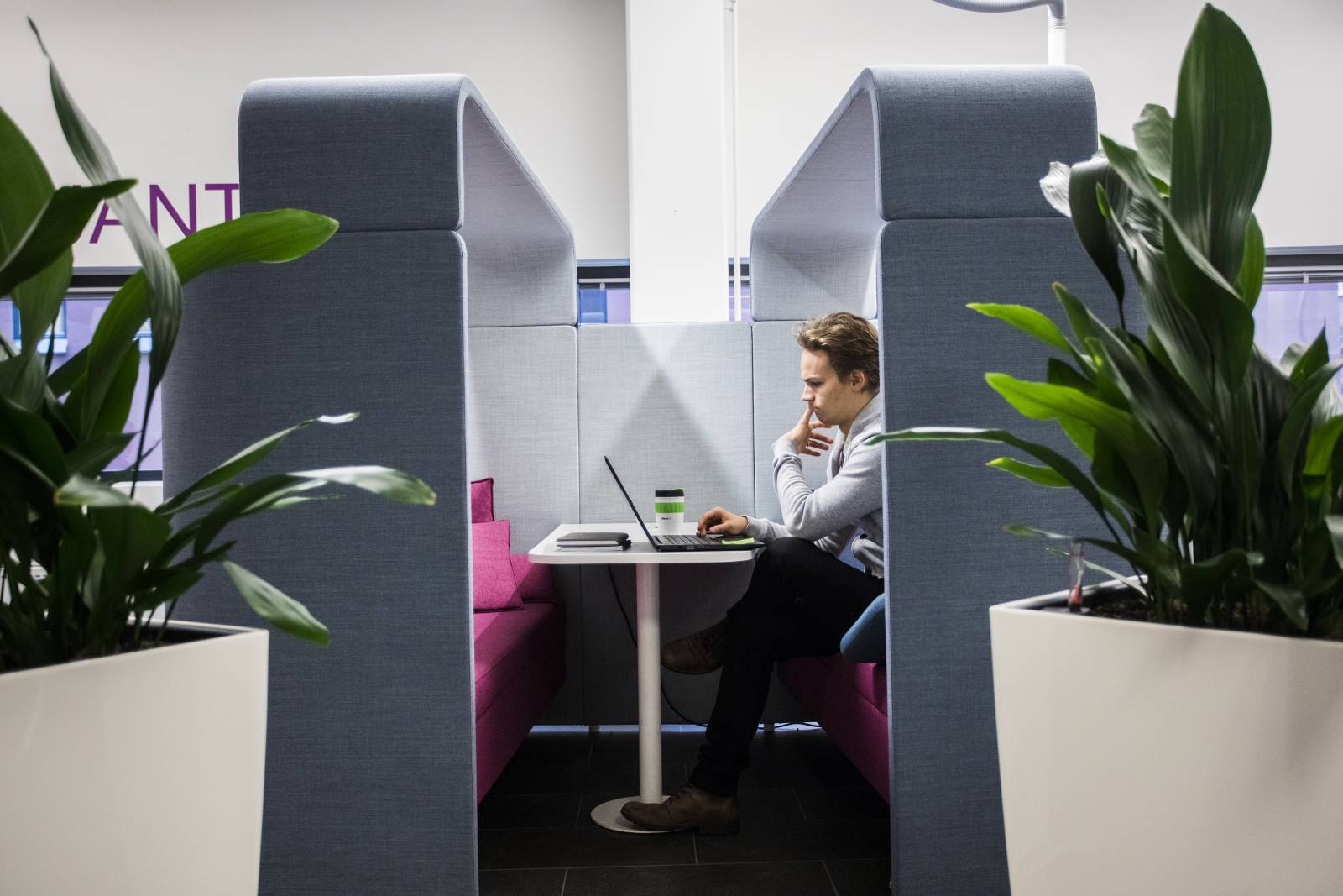 Opiskelija istuu tietokoneen äärellä.