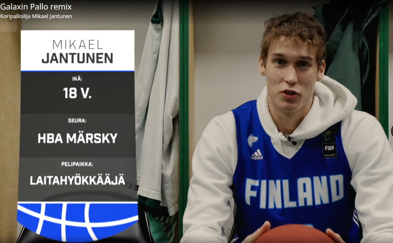 Koripalloilija Mikael Jantunen Galaxin Pallon TV-insertissä.