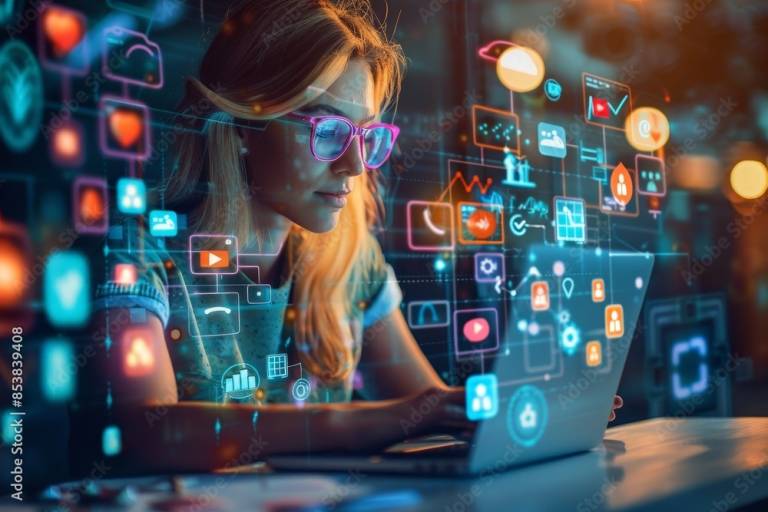 Woman with a laptop.