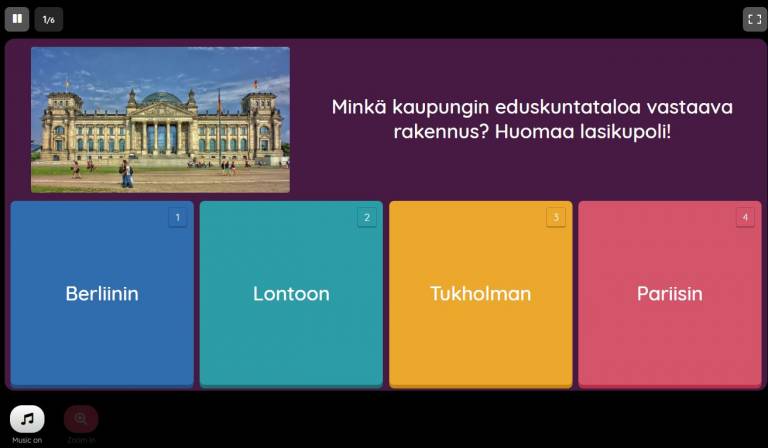 Ruudunkaappauskuva Quizizz-kyselyn monivalinnasta.