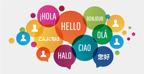Speech bubbles including salutations in different languages