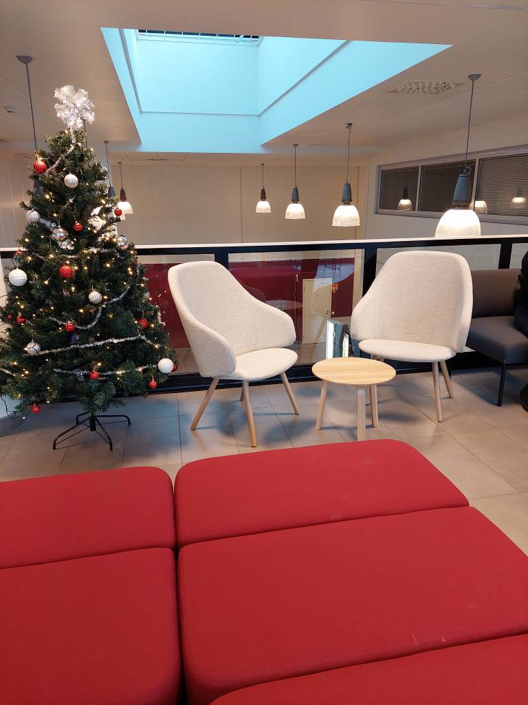 Kuva, jossa istuinryhmä sekä joulukuusi