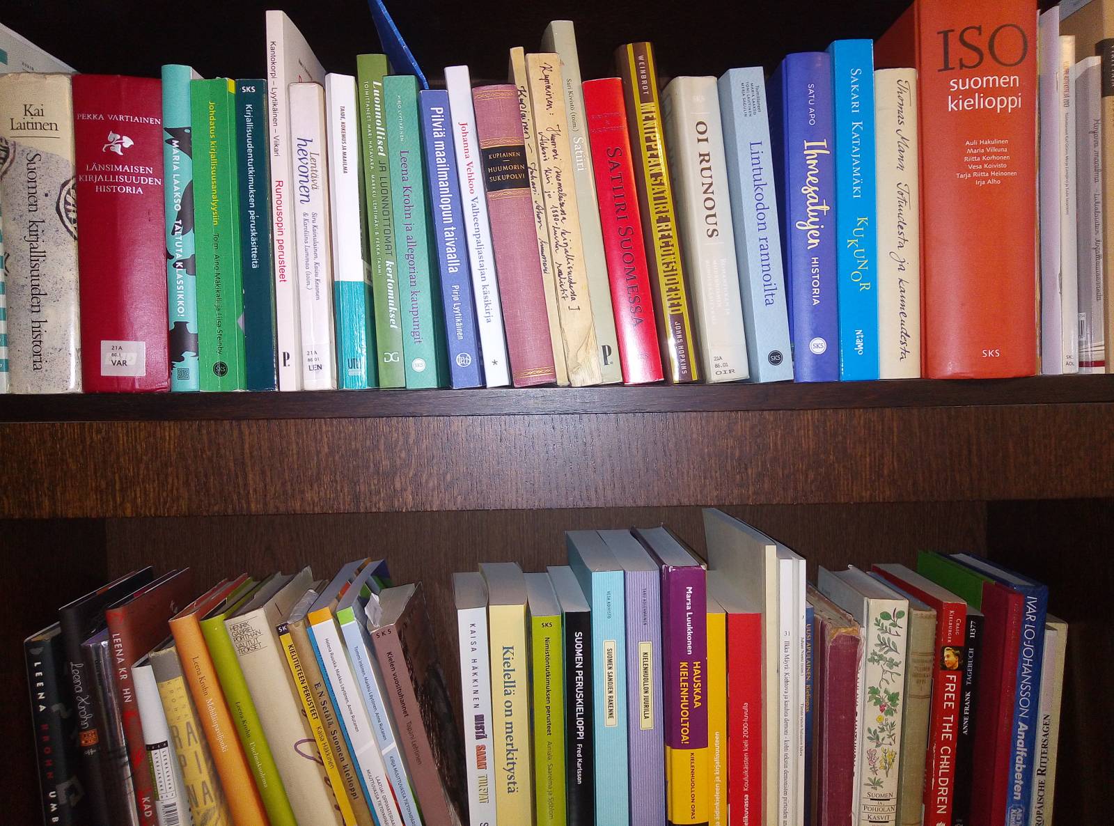 Kirjoja hyllyssä.