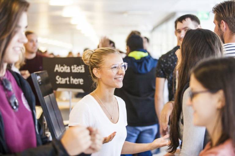 Students at an orientation event.