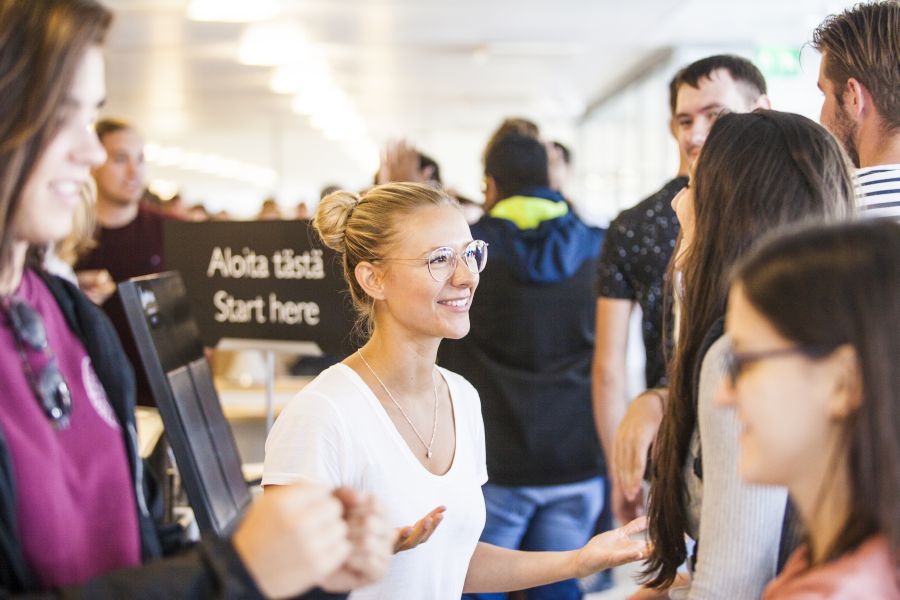Students at an orientation event.