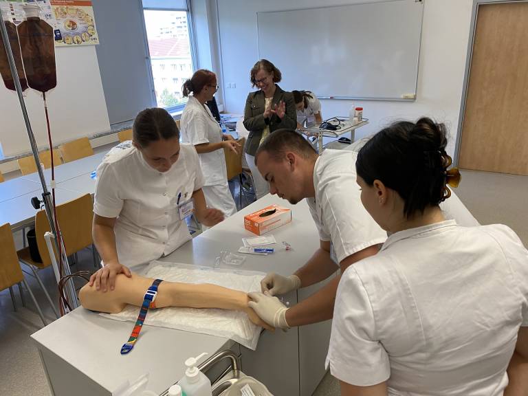 Nursing students in their skills lab.