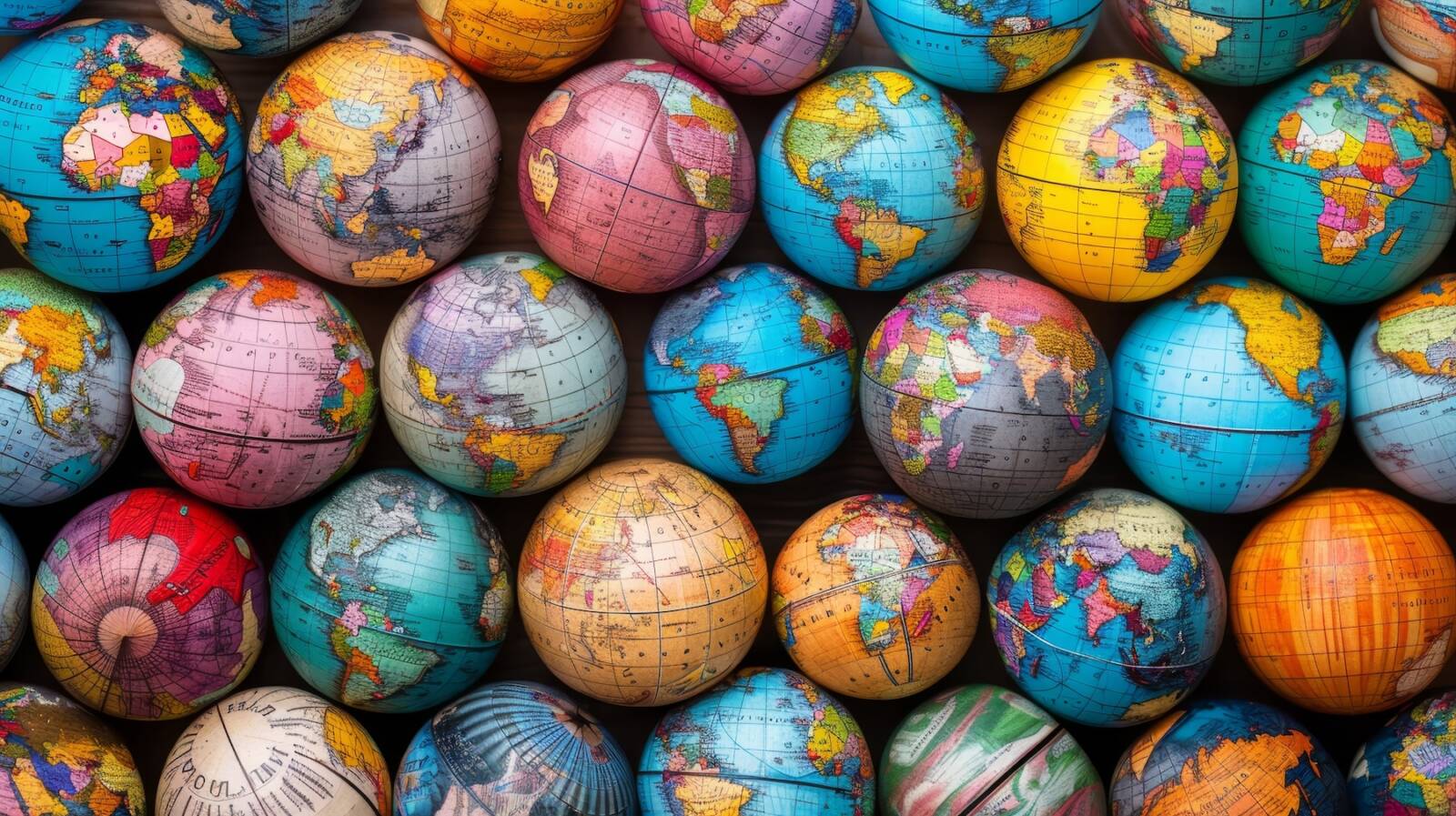 Monta pientä maapalloa rivissä. Kuvituskuva