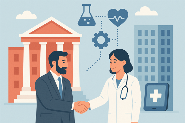 Tekoälyllä luotu kuva, jossa kaksi henkilöä kättelee.