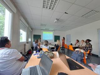 Picture represents the Interculturality and European Alliances workshop organized by Agnes Domercq and Ghislaine Tamsie.