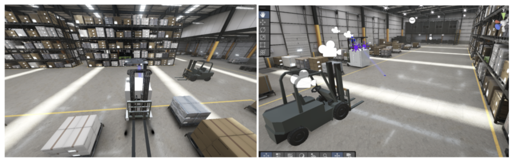 Screenshots of warehouse simulation