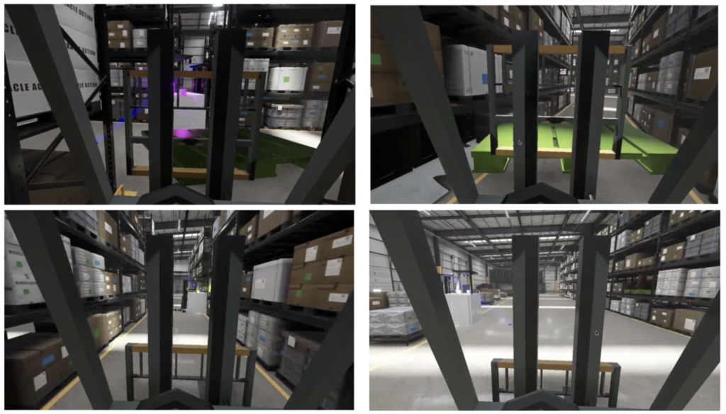 Screenshots of warehouse simulation