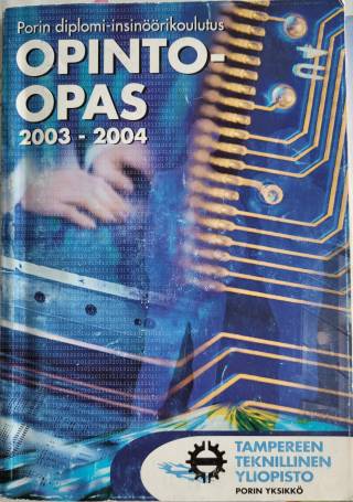 Sinikantinen entisen Tampereen teknillisen yliopiston opinto-opas vuodelta 2003, jossa virtapiirin kuva. 